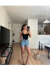Taşlı Kot Şort Buz Mavi