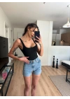 Taşlı Kot Şort Buz Mavi