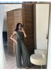 Tek Omuz Detaylı Drapeli Tulum Haki