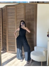 Tek Omuz Detaylı Drapeli Tulum Siyah