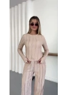Ters Dikiş Parmak Geçmeli Alt Üst Takım Bej