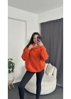 Turuncu 3 iplik Şardonlu Kapüşonlu Sweatshirt