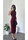 Vera Bordo Kemer Detaylı Kalem Elbise