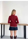 Yarım Balıkçı Yaka Fitilli Triko Bluz Bordo