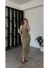 Yeşil Chiara Gofre Boyundan Askılı Elbise