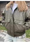 Yeşil Eva Eskitme Deri Ceket