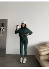 Yeşil Fermuar Yakalı Sweat & Tayt Spor Marka Takım