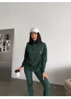 Yeşil Fermuar Yakalı Sweat & Tayt Spor Marka Takım