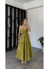 Yeşil Greta Çapraz Sırt Askılı Elbise
