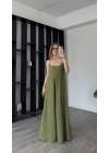 Yeşil Laura İnce Askılı Bürümcük Elbise