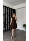 Kahve Dina Pileli Elbise