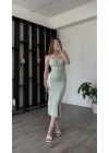 Yeşil Lizy Çizgili Kalem Elbise