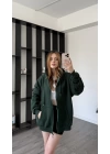 Yeşil Sane Kapüşonlu Oversize Hırka
