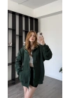 Yeşil Sane Kapüşonlu Oversize Hırka