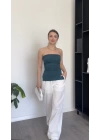 Yeşil Yandan Yırtmaçlı Straplez Bluz