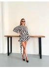 Zebra Desen Saten Elbise