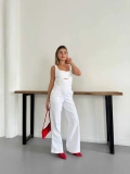 Bağlama Detaylı Denim Tulum Beyaz