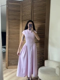Bel Büzgü Detaylı Maxi Elbise Pembe