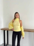 Bolero Detaylı Triko İkili Takım Sarı