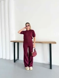 Çıtçıt Düğme Detaylı Triko Takım Bordo