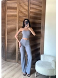 Çizgili Straplez Takım Gri