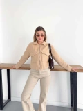 Crop Cepli Fermuarlı Ceket Camel