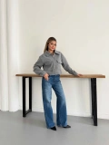 Crop Kaşe Ceket Gri