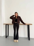 Crop Kaşe Ceket Kahve