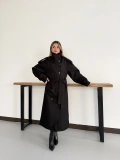 Dik Yaka Long Kaşe Kaban Siyah