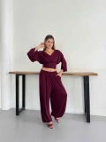 Fular Detaylı Omuz Vatkalı Takım Bordo
