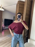 Mila Düşük Omuz Bluz Bordo