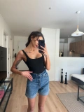 Taşlı Kot Şort Koyu Mavi