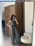 Tek Omuz Detaylı Drapeli Tulum Haki