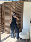 Tek Omuz Detaylı Drapeli Tulum Siyah