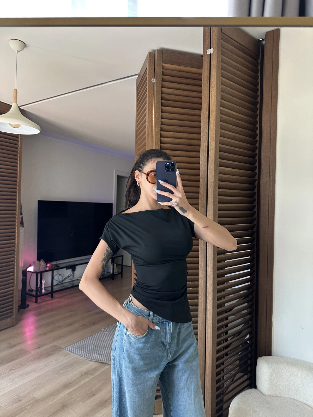 Asimetrik Kesim Tek Omuz Bluz Siyah