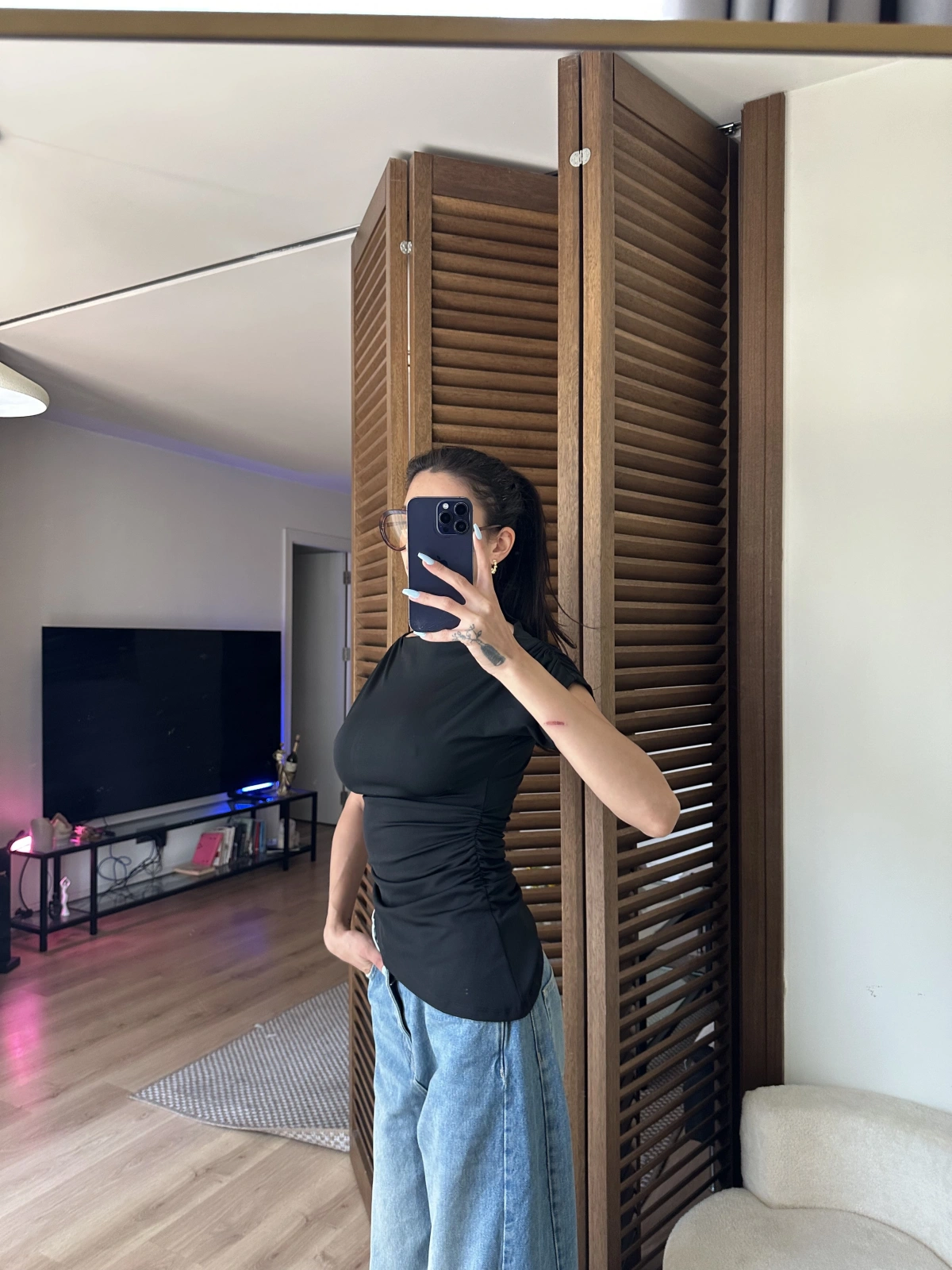 Asimetrik Kesim Tek Omuz Bluz Siyah