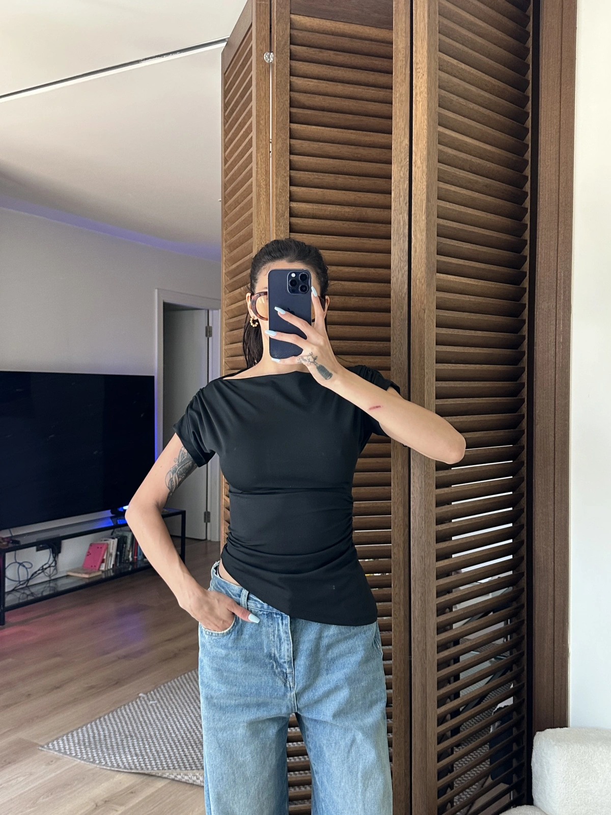 Asimetrik Kesim Tek Omuz Bluz Siyah