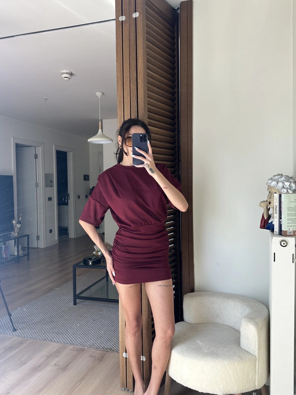 Avena Drape Detaylı Elbise Bordo