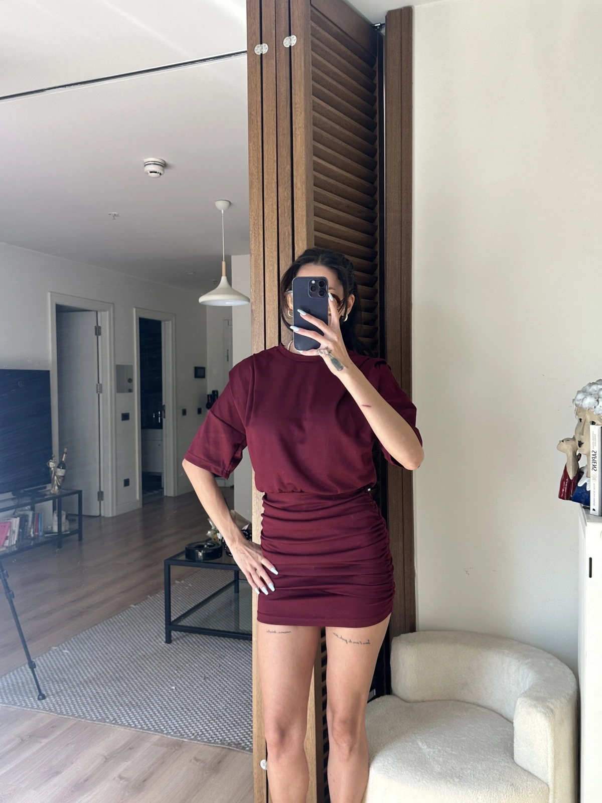 Avena Drape Detaylı Elbise Bordo