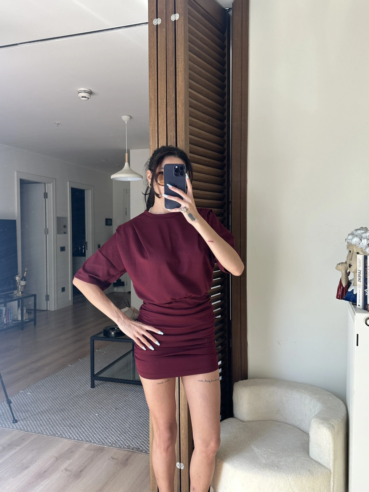 Avena Drape Detaylı Elbise Bordo