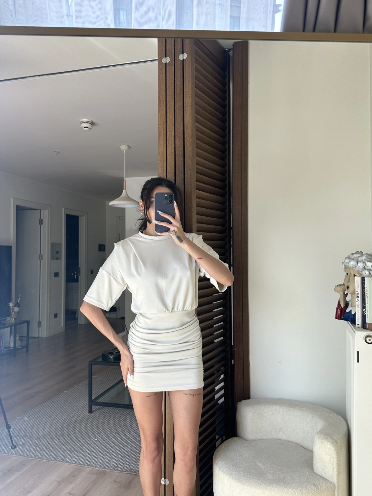 Avena Drape Detaylı Elbise Krem