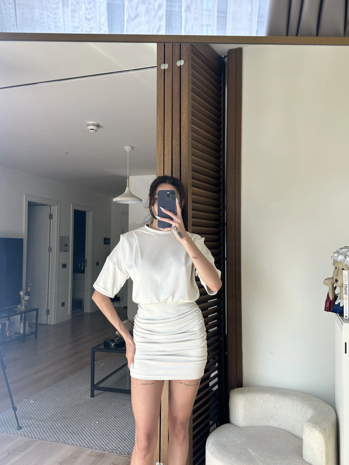 Avena Drape Detaylı Elbise Krem