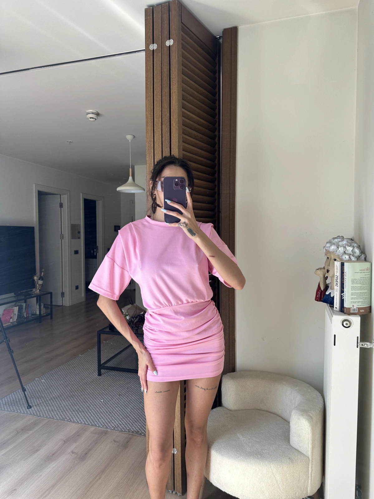 Avena Drape Detaylı Elbise Pudra