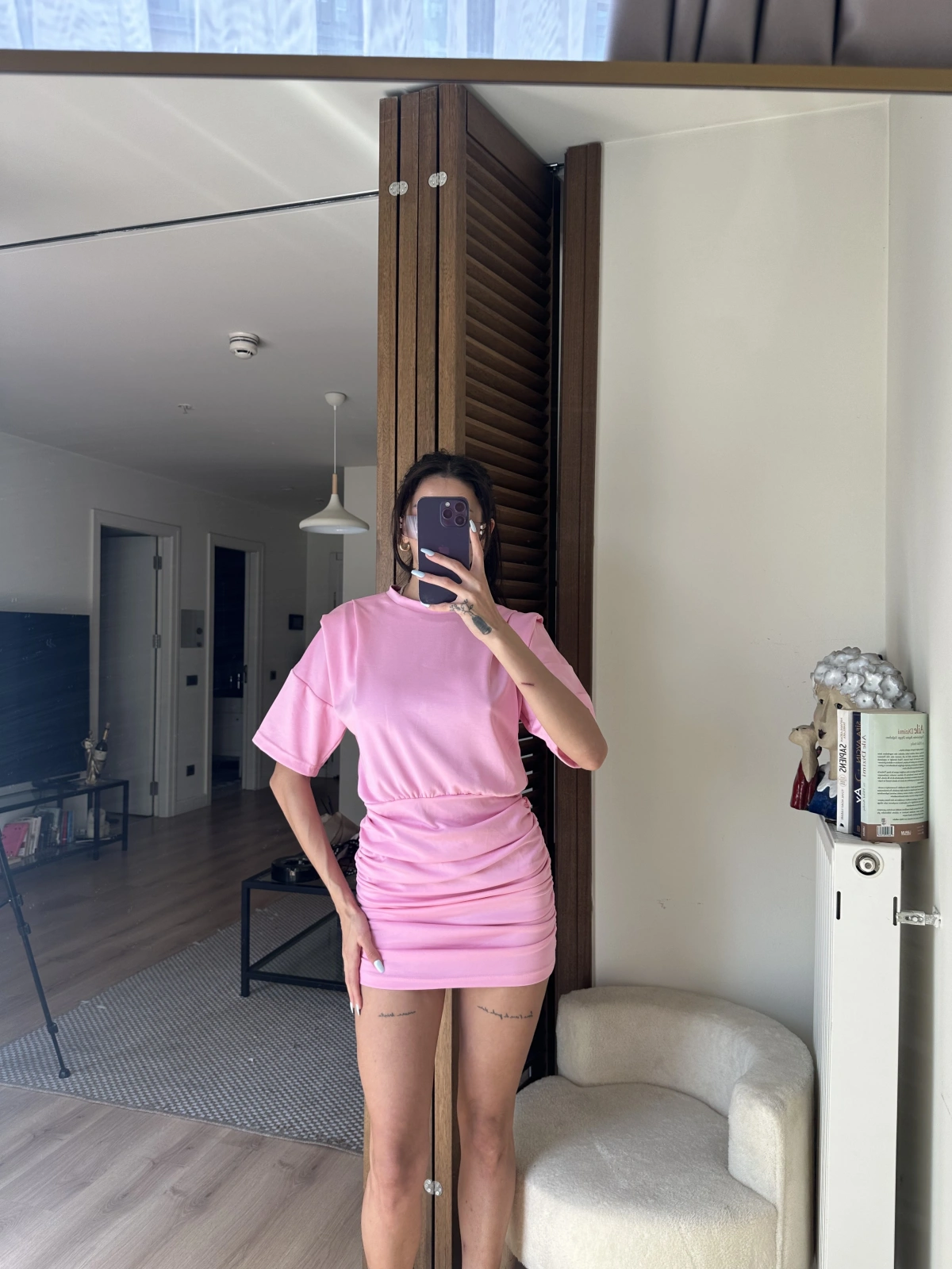 Avena Drape Detaylı Elbise Pudra
