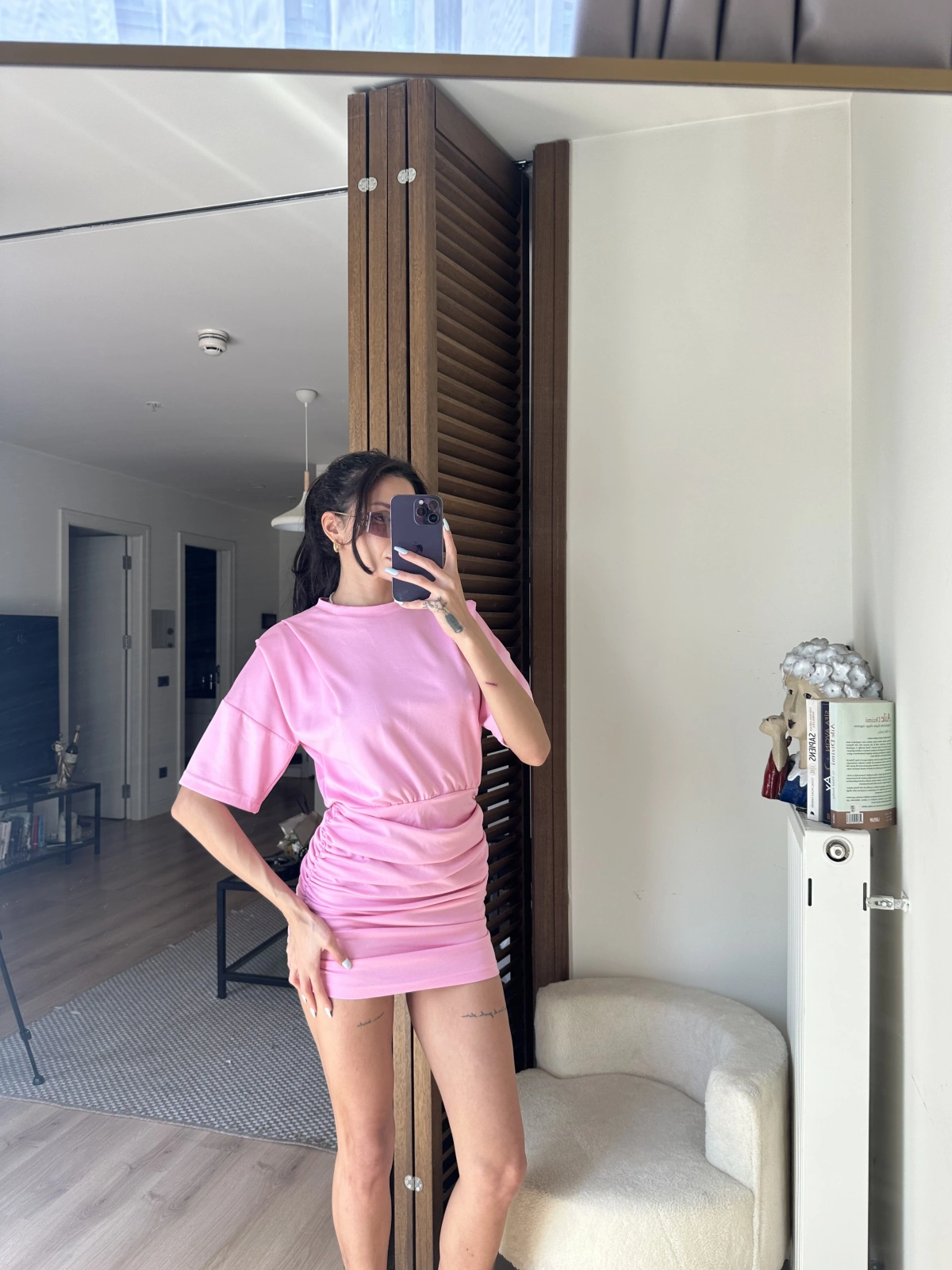 Avena Drape Detaylı Elbise Pudra