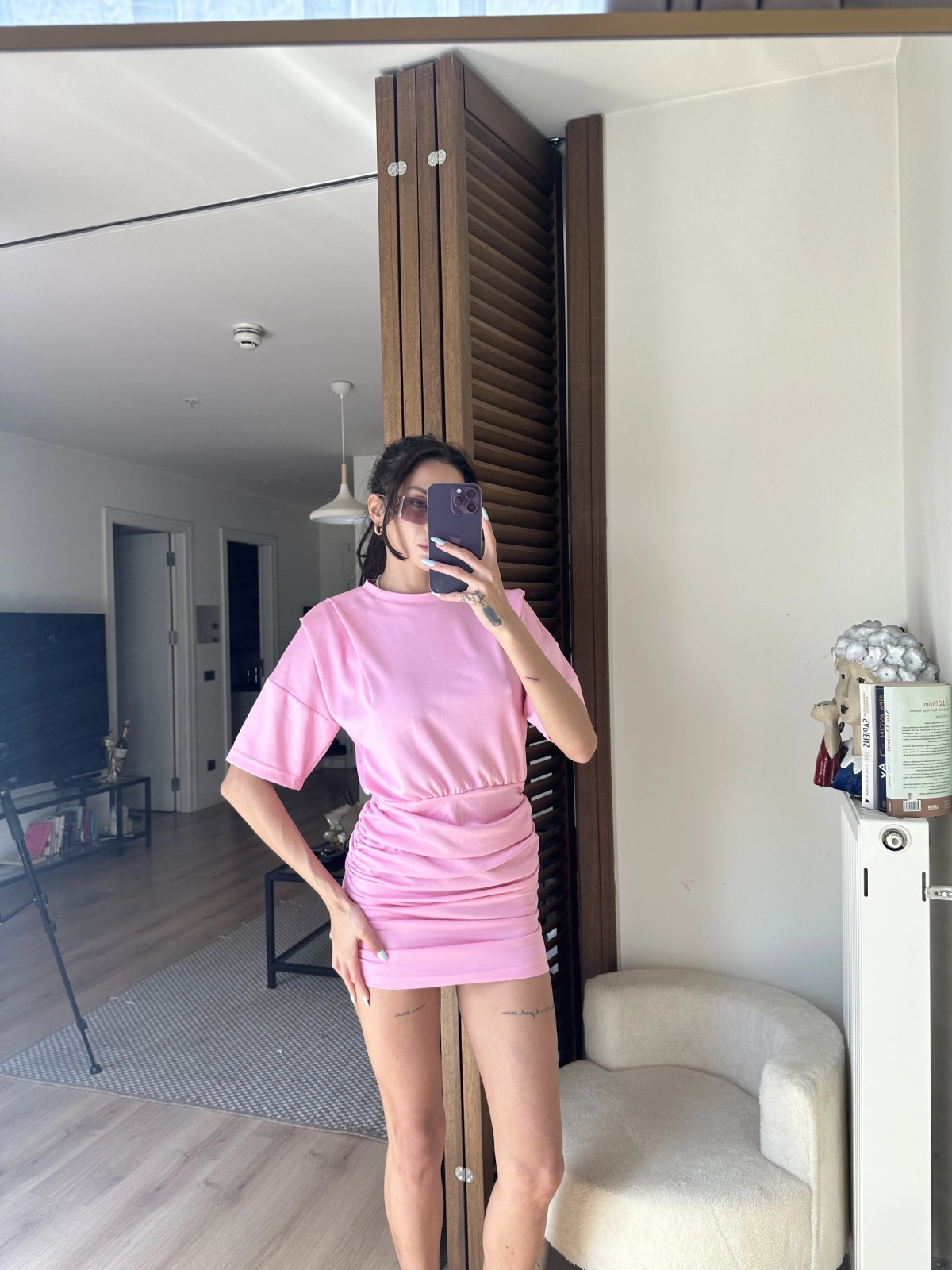 Avena Drape Detaylı Elbise Pudra