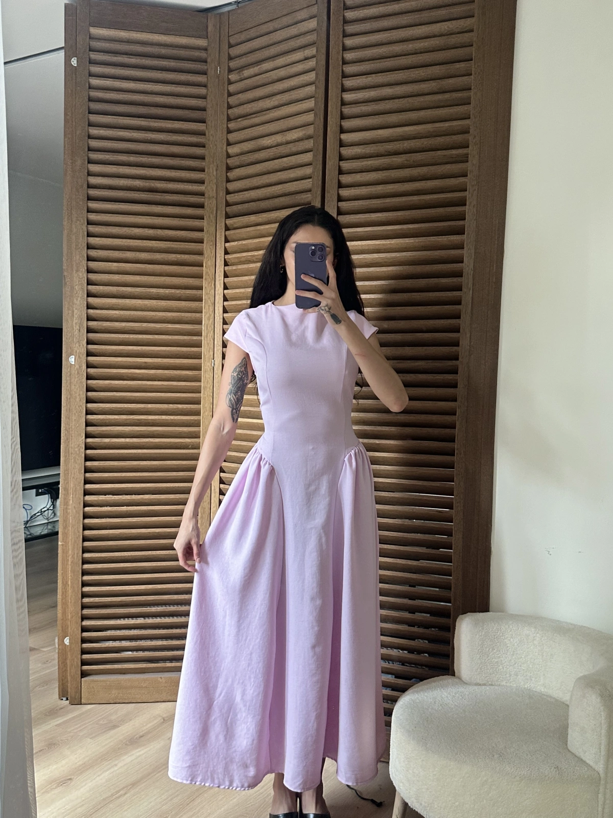 Bel Büzgü Detaylı Maxi Elbise Pembe