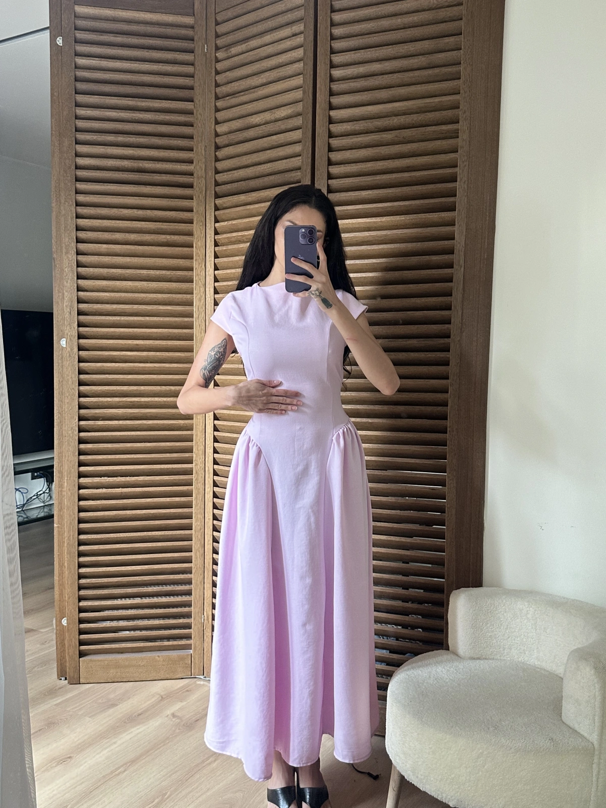 Bel Büzgü Detaylı Maxi Elbise Pembe