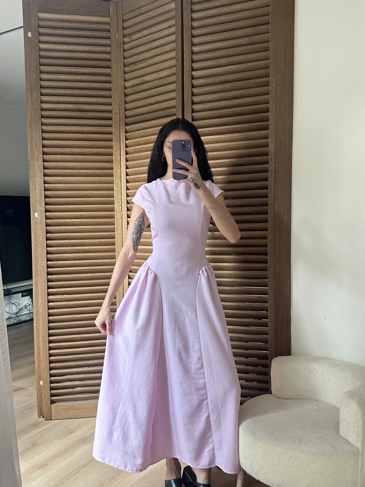 Bel Büzgü Detaylı Maxi Elbise Pembe
