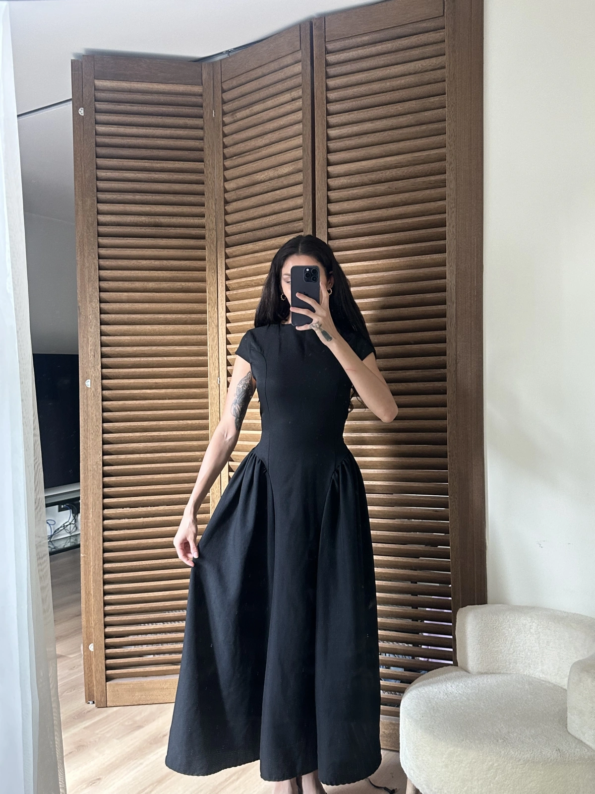 Bel Büzgü Detaylı Maxi Elbise Siyah